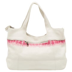 Longchamp Weiß/Fuchsia Leder Reißverschluss Details Tote
