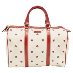 Gucci Red/White Heart Print GG Canvas and Leather Joy Boston Bag
