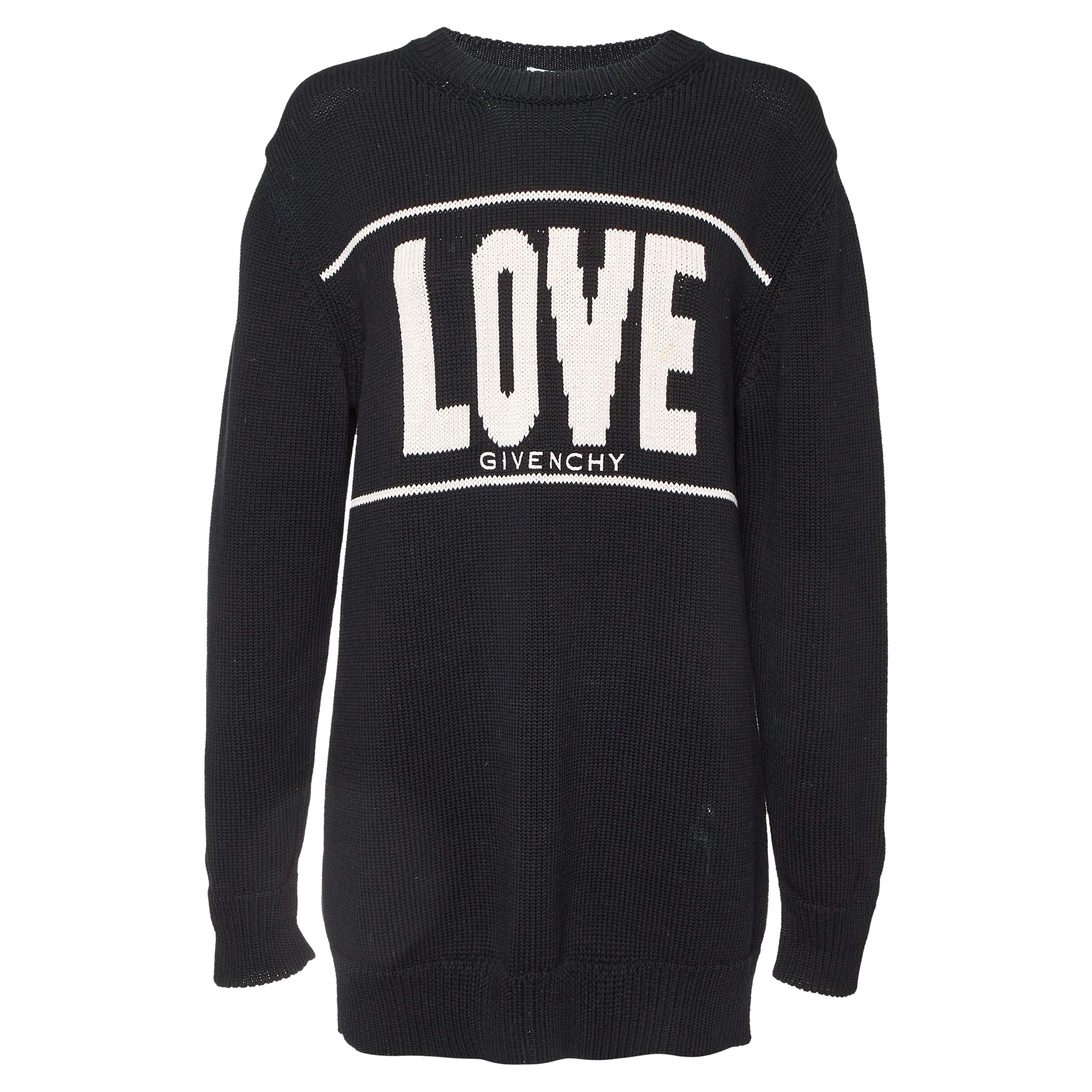 Givenchy Black Logo Print Cotton Knit Crew Neck Sweater M For Sale