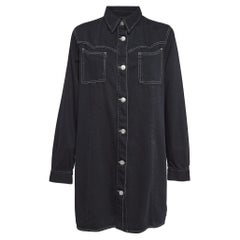 Ganni Black Washed Kress Soft Denim Mini Shirt Dress M