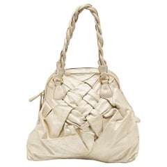 Valentino Light Gold Leather Braided Satchel