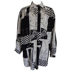 1980s Vintage Black & White Silk Shirt