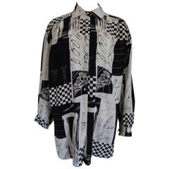 1980s Vintage Black & White Silk Shirt 6