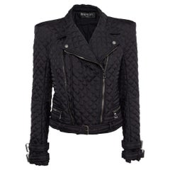 Balmain Black Synthetic Quilted Biker Jacket L