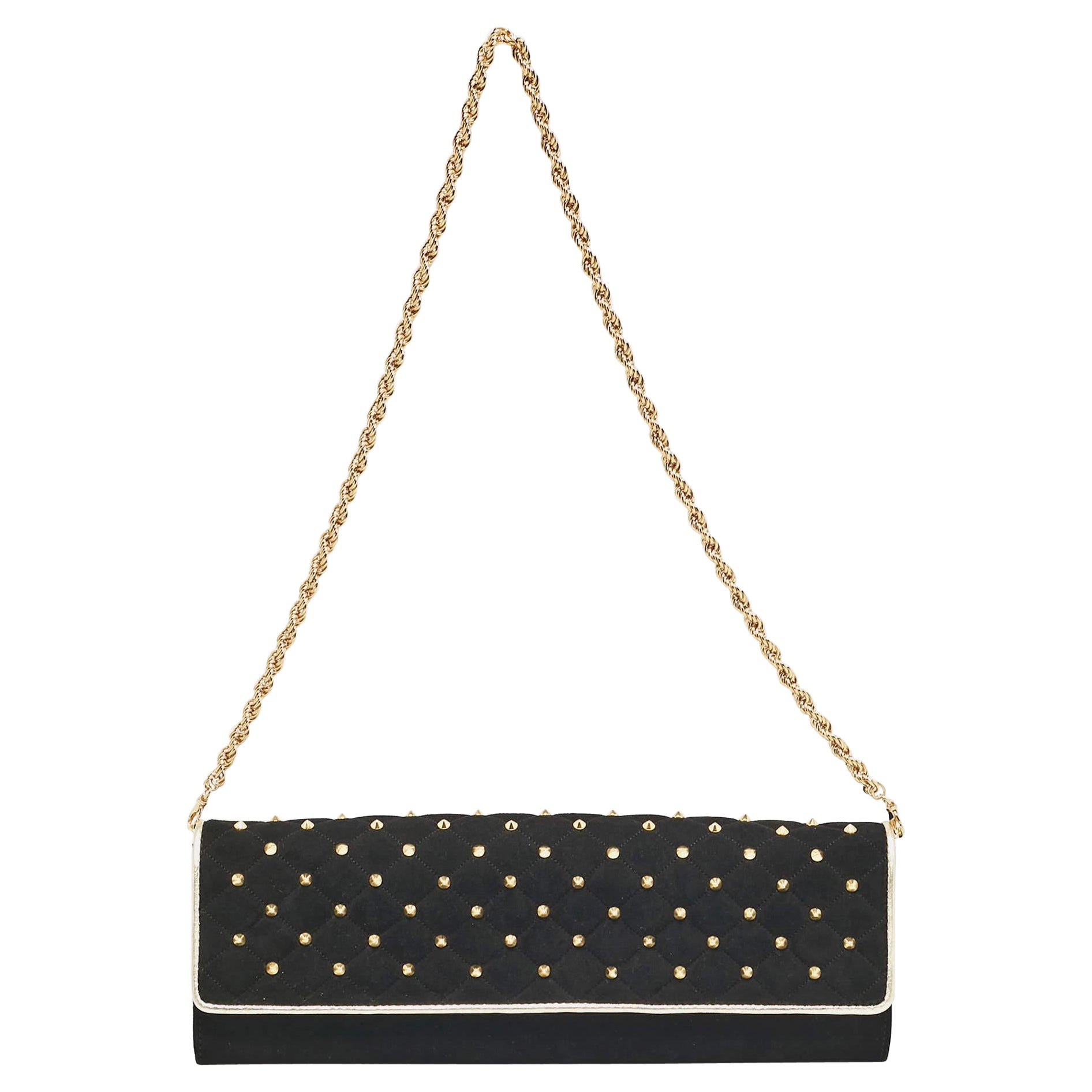 Roberto Cavalli - Pochette à longue chaîne cloutée en daim noir