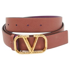 Valentino Clay Red/Purple Leather VLogo Reversible Waist Belt 90CM