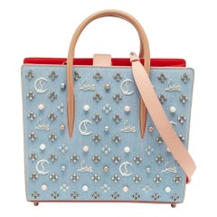 Christian Louboutin Paloma Tote aus mehrfarbigem Denim und Leder mit gemischten Perlen