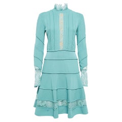 Elie Saab Seamfoam Green Knit Lace Trim Short Dress S