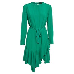Maje Green Crepe Asymmetric Flared Short Dress S