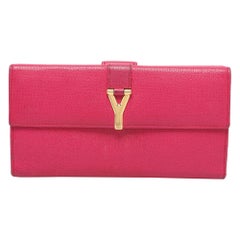 Cartera con Solapa Y Ligne de Piel Rosa Yves Saint Laurent