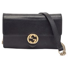 Gucci Black Leather Interlocking G Wallet On Chain