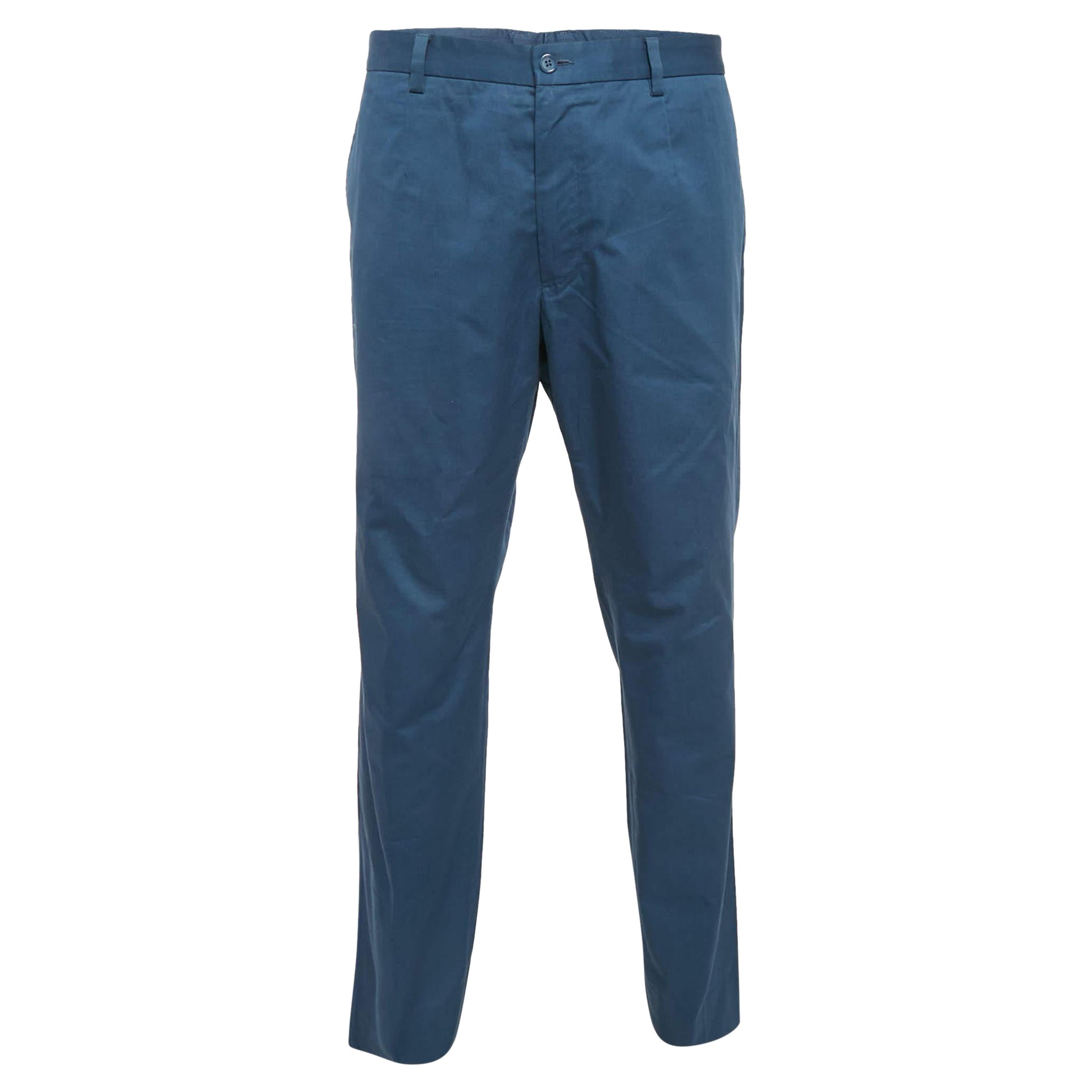 Dolce & Gabbana Blue Cotton Trousers XXXL For Sale
