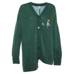 Loewe Green Embroidered Mohair Blend Asymmetric Oversized Cardigan XS