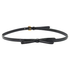 Prada Black Patent Leather Bow Skinny Waist Belt 75CM