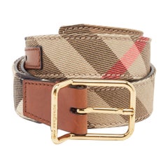 Burberry Brown/Beige Super Nova Check Canvas and Leather Upshall Belt 70CM