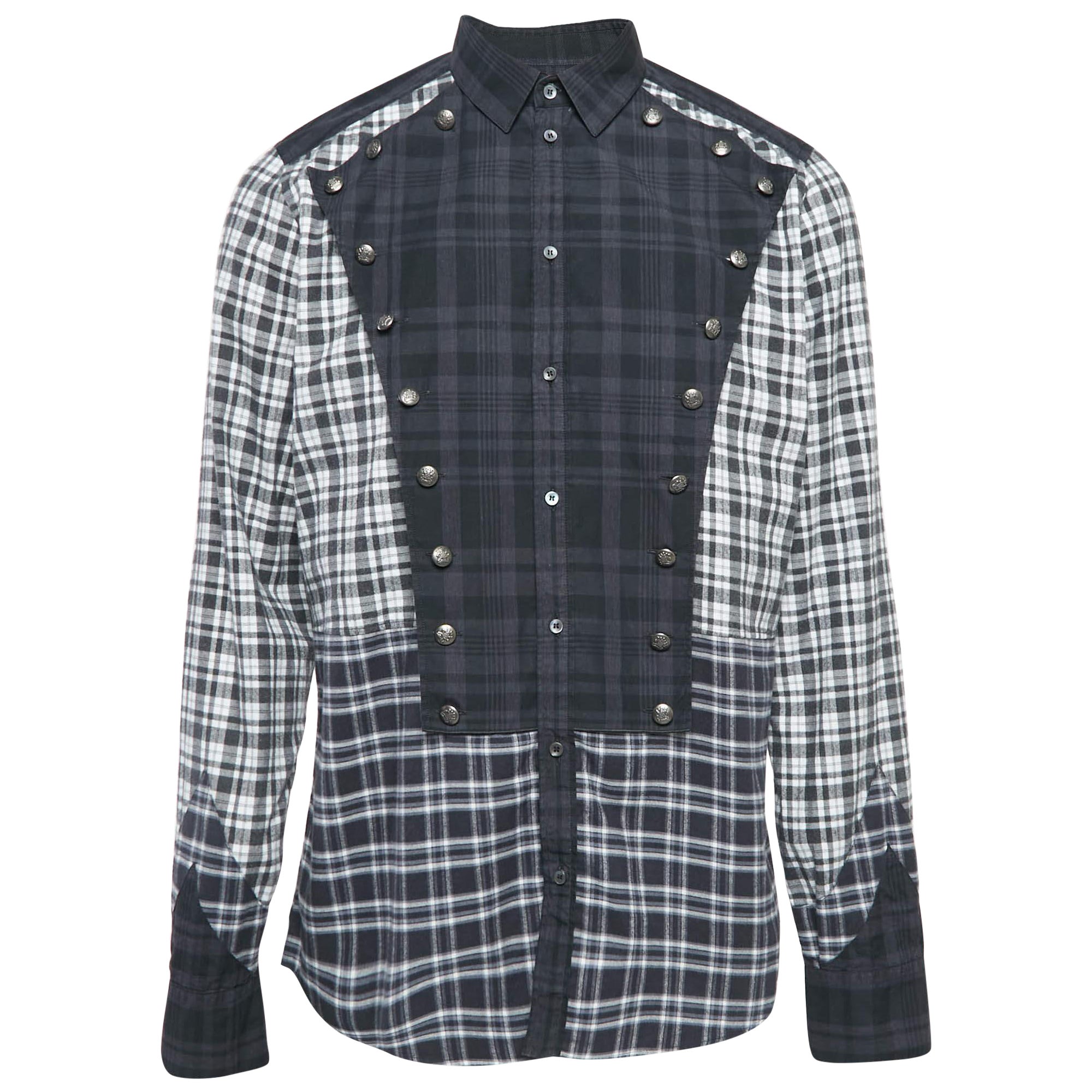 Dolce & Gabbana Grey Tartan Cotton Buttoned Patch Shirt XXL