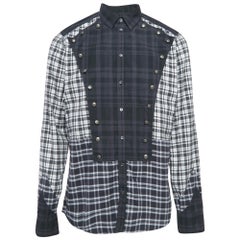 Dolce & Gabbana Grey Tartan Cotton Buttoned Patch Shirt XXL