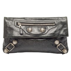 Balenciaga Dark Green Leather GSH Classic Envelope Clutch