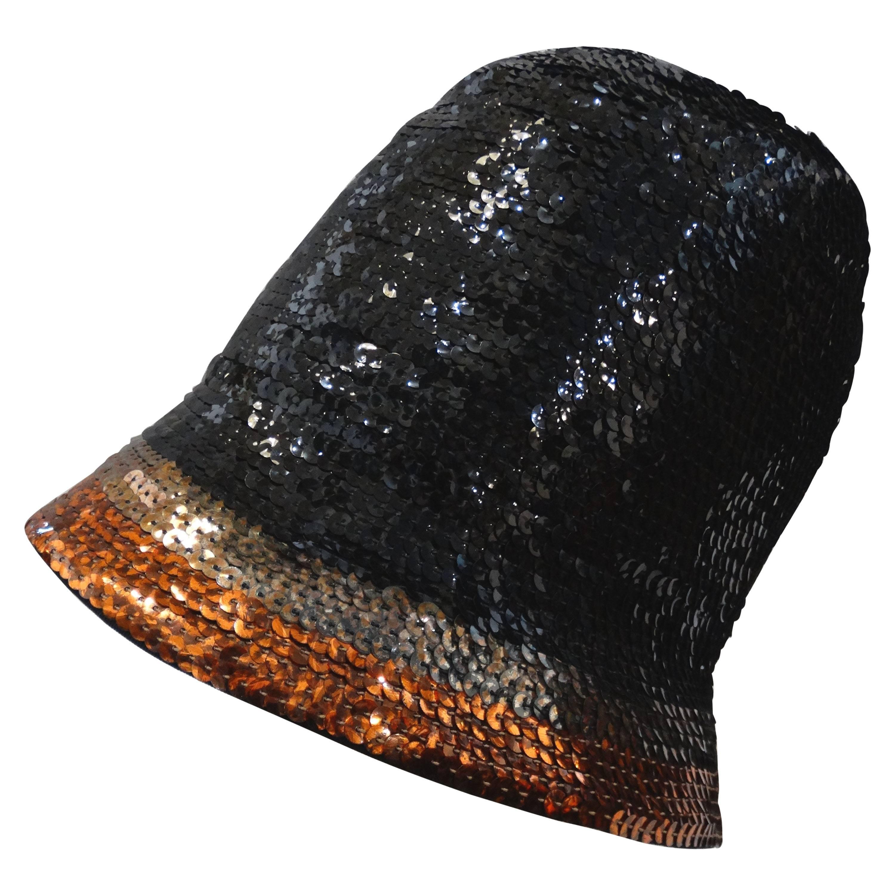 1970's Yves Saint Laurent Sequin Cloche Hat 