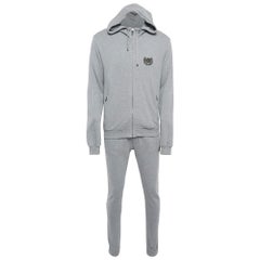 Dolce & Gabbana Grey Cotton Applique Detail Sweatshirt and Pants Set M