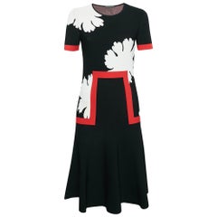 Alexander McQueen Black Patterned Knit Midi Dress M