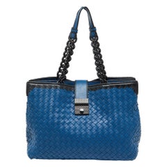 Bottega Veneta Blue/Black Intrecciato Leather Tote