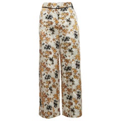 Victoria Victoria Beckham Off-White Floral Print Satin Trousers S