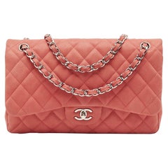 Chanel Coral Pink Caviar Leather Jumbo Classic Double Flap Bag