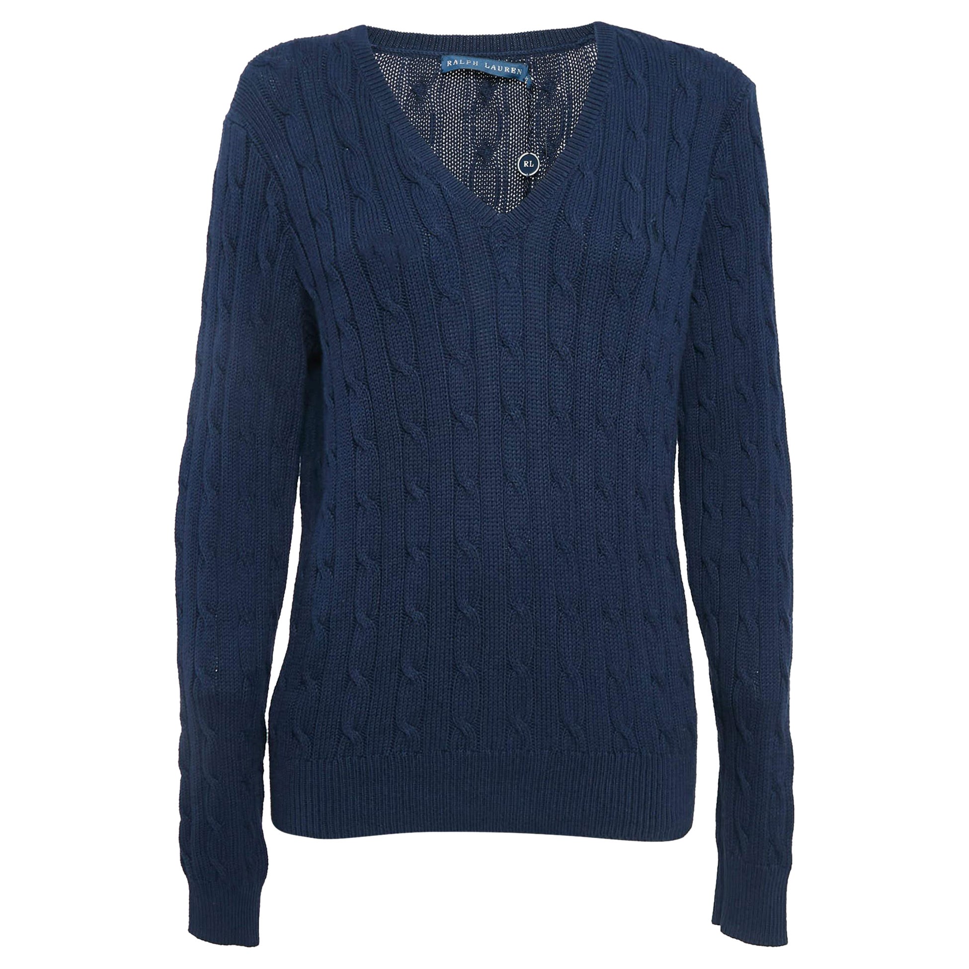 Pull Ralph Lauren Hunter bleu marine en tricot câble XL