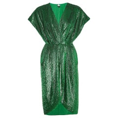 Elisabetta Franchi Green Sequin Crepe Midi Dress L