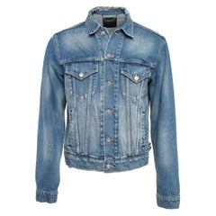 Balenciaga Blue 2017 Campaign Logo Denim Distressed Jacket L