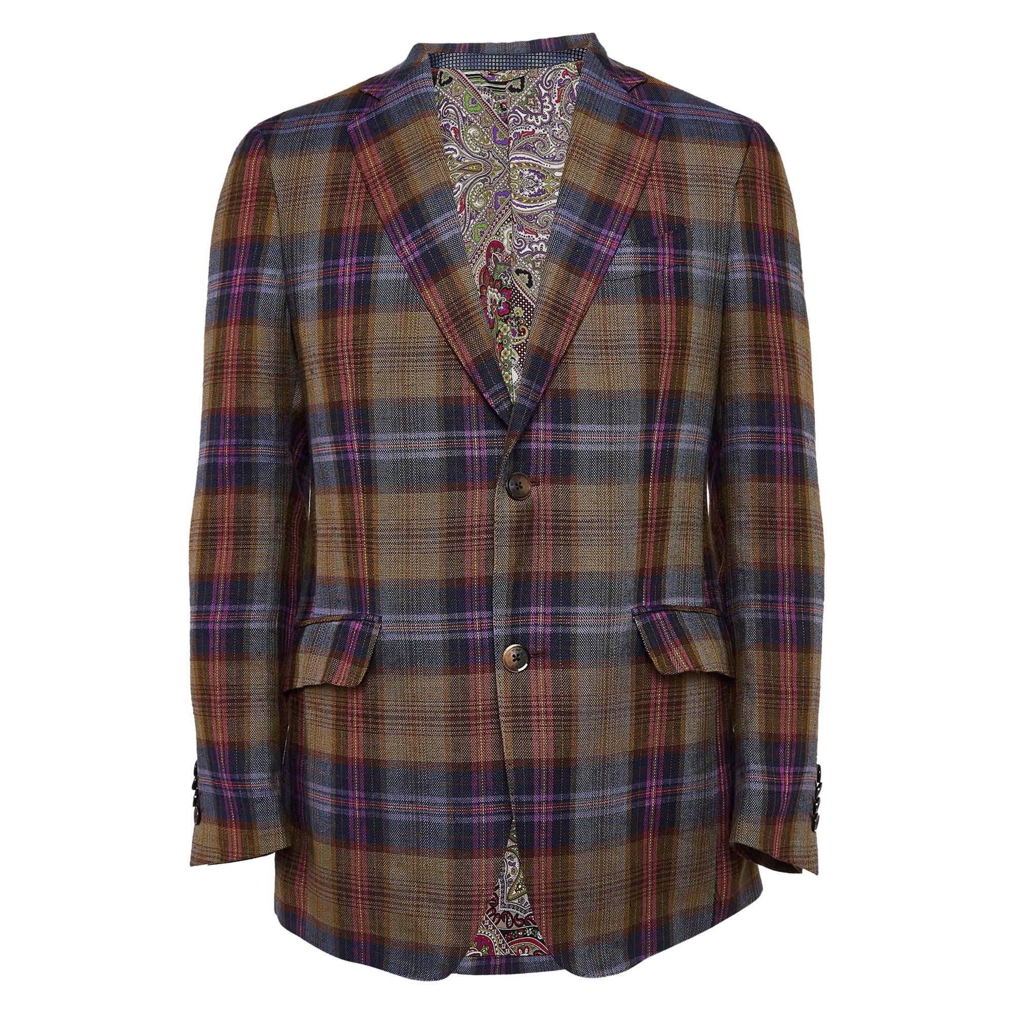 Etro - Blazer a quadri multicolore in misto lino - M. I.