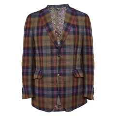 Etro blazer à carreaux multicolores en lin mélangé M