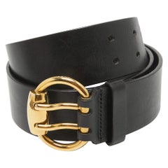 Gucci Black Leather Horsebit Round Buckle Belt 95CM