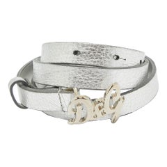 D&G Silver Leather DG Logo Slim Buckle Belt 95CM