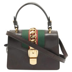 Gucci Black Leather Mini Web Sylvie Top Handle Bag