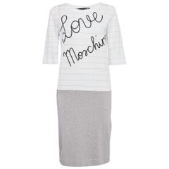 Love Moschino White & Grey Book Paper Printed Cotton T-Shirt Dress M