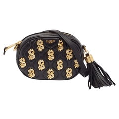 Moschino Black Leather Dollar Studs Crossbody Bag