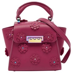 Zac Posen Magenta Leather Mini Eartha Iconic Top Handle Bag