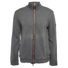 Gucci Grey Web Trim Cotton Knit Zip Front Hoodie XL