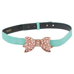 Oscar de la Renta Green Satin Crystals Bow Waist Belt S