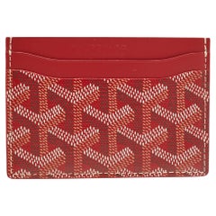 Tarjetero San Sulpicio Goyard rojo de lona y piel recubierto de Goyardine