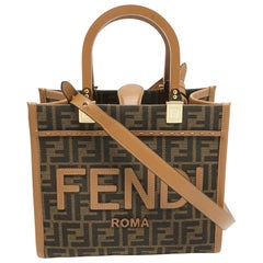 Fendi Brown FF Jacquard Fabric Small Sunshine Tote