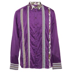 Etro - Chemise à col boutonné en coton violet imprimé Paisley XXXL