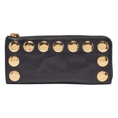Miu Miu Black Crackled Glossy Leather Studded Continental Wallet