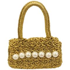 Vintage 1990s Carrie Forbes Gold Crochet Mini Bag