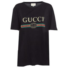 Gucci Black Logo Print Jersey Distressed T-Shirt M