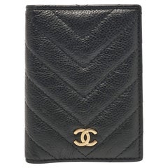 Chanel Black Chevron Quilted Leather CC Card Holder