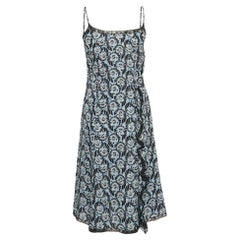 Prada - Vestito corto senza maniche in seta con stampa floreale blu e increspature S