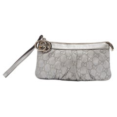 Gucci Silver Guccissima Leather Interlocking G Wristlet Pouch